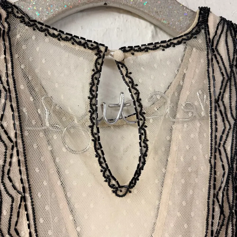 FreePeople Valentina Beaded Party Dress 12 Long Sleeve Sheer Lined Intricate NWT
